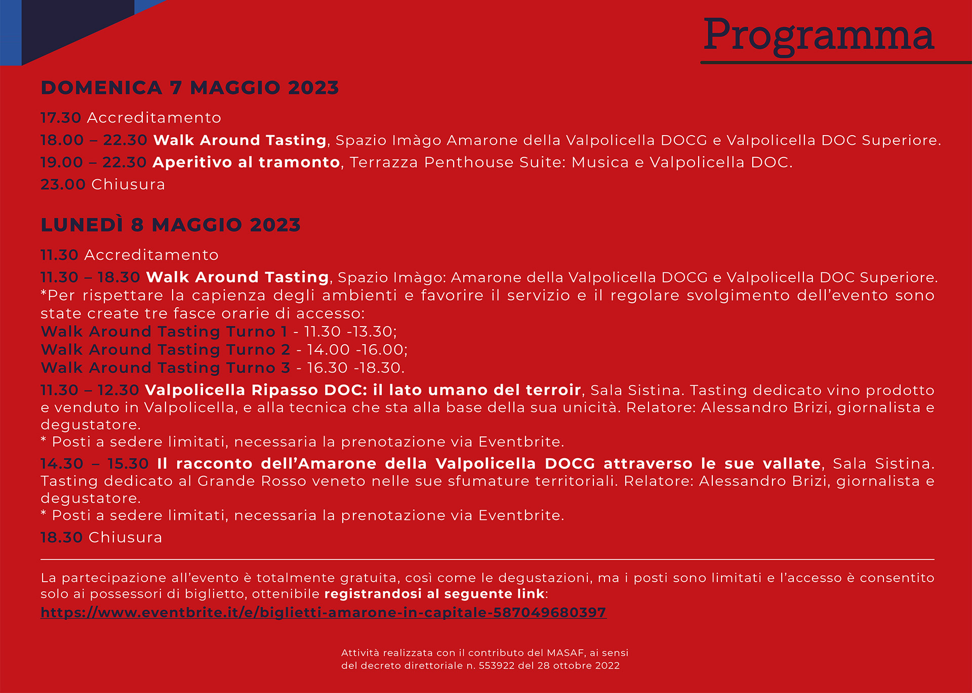 Programma dell'evento: Amarone in capitale